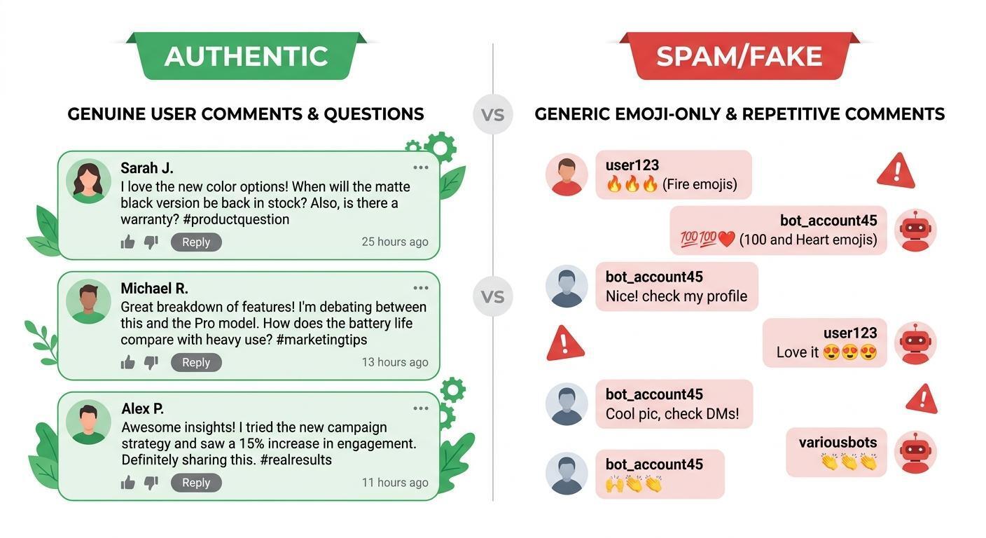 Comparison of authentic Telegram discussion and repetitive promotional comments
