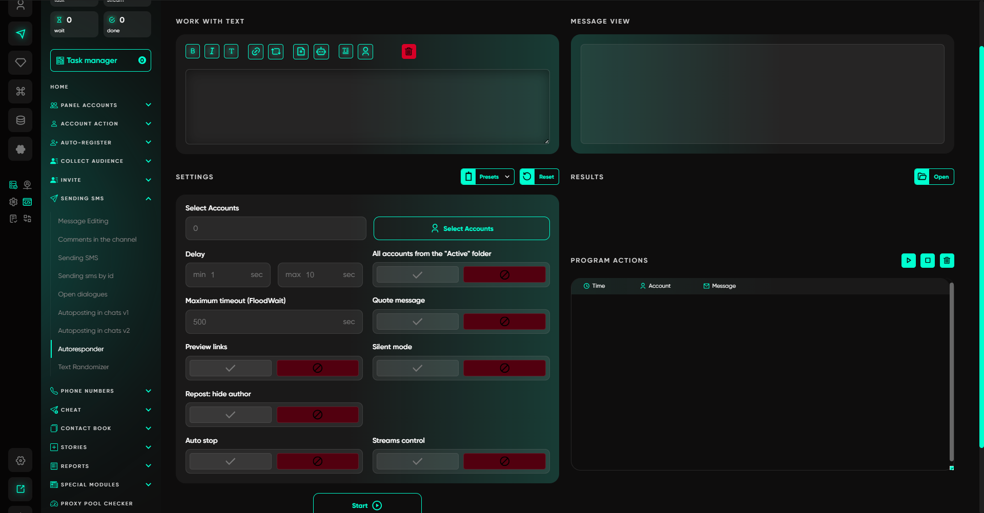 Telegram Expert autoresponder interface
