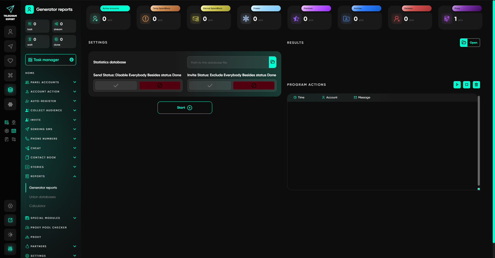 Telegram Expert report generator interface