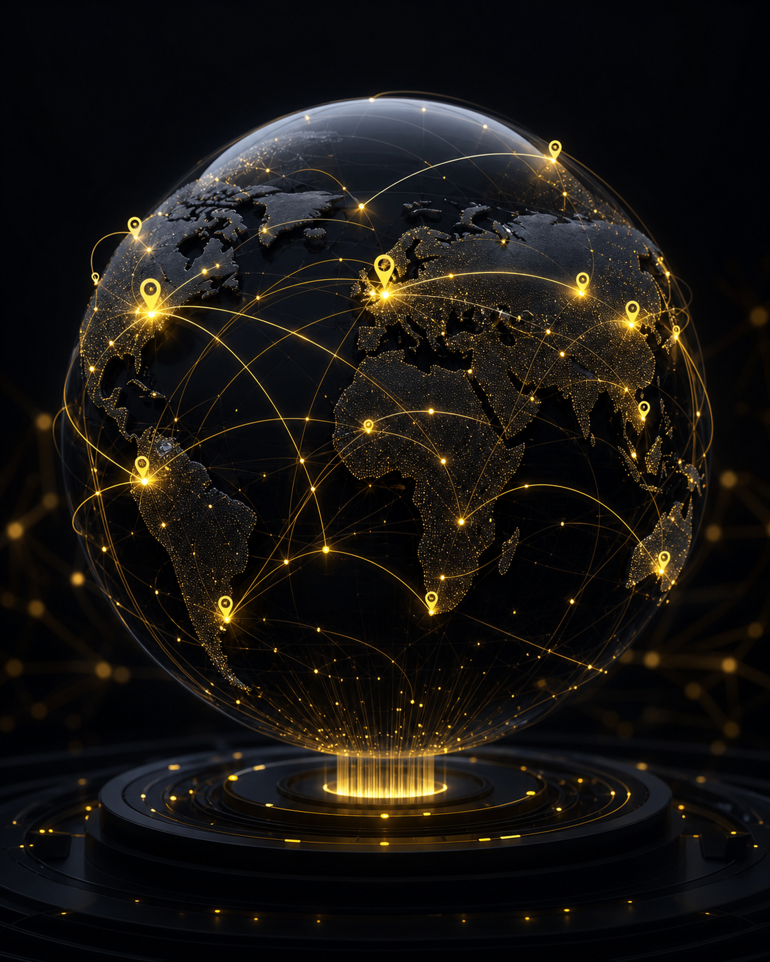 Globe with connected location pins and route arcs